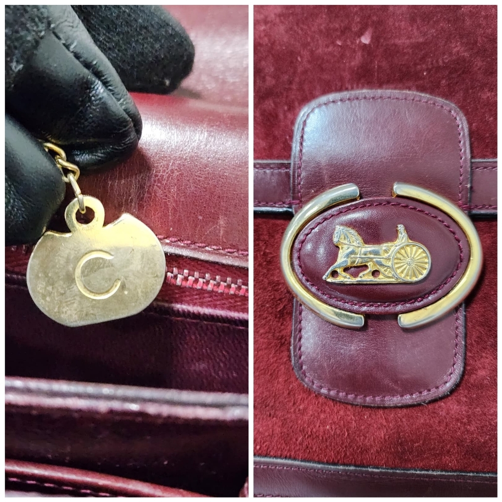 CELINE VINTAGE SULKY SUEDE CARRIAGE SHOULDER BAG BURGUNDY - Picture 9 of 15